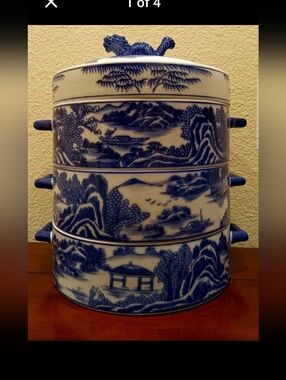 Bombay Company Rare Blue and White Porcelain Tiffin Lunch Box